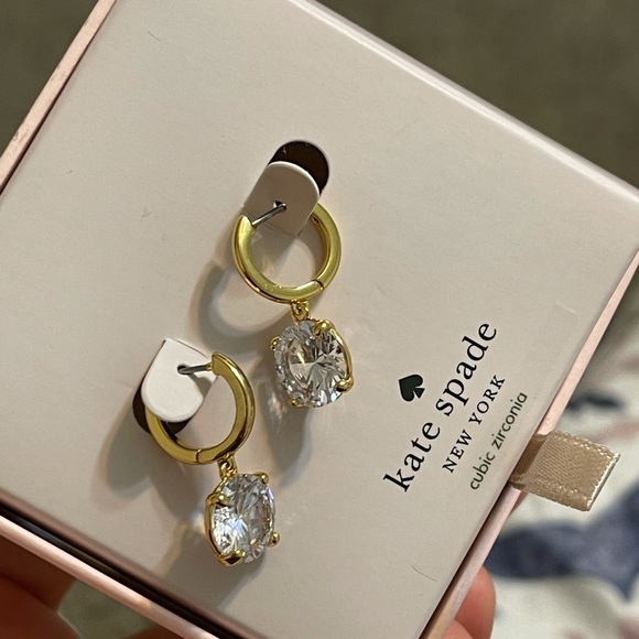 Kate Spade Gold CZ Drop Hoop Earrings NWT 🎀 - Picture 4 of 4